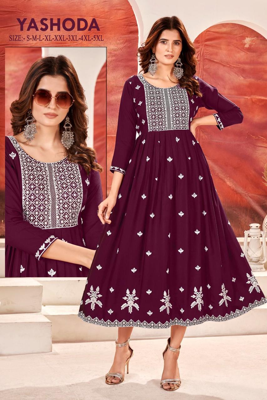 Yashoda Rayon Embroidery Anarkali Kurtis Wholesale Price In India